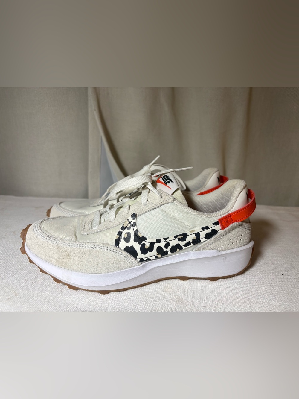 Nike Waffle Debut Leopard Print Platform Sneakers Women’s Size 8 Cream Orange - Picture 2 of 15